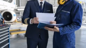 Profissionais de voo e solo em diferentes ambientes de trabalho na aviação