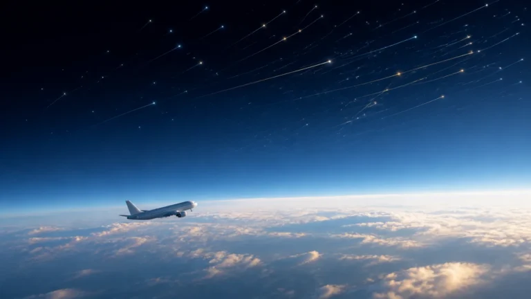 Aeronave em grande altitude sob representação sutil da radiação cósmica